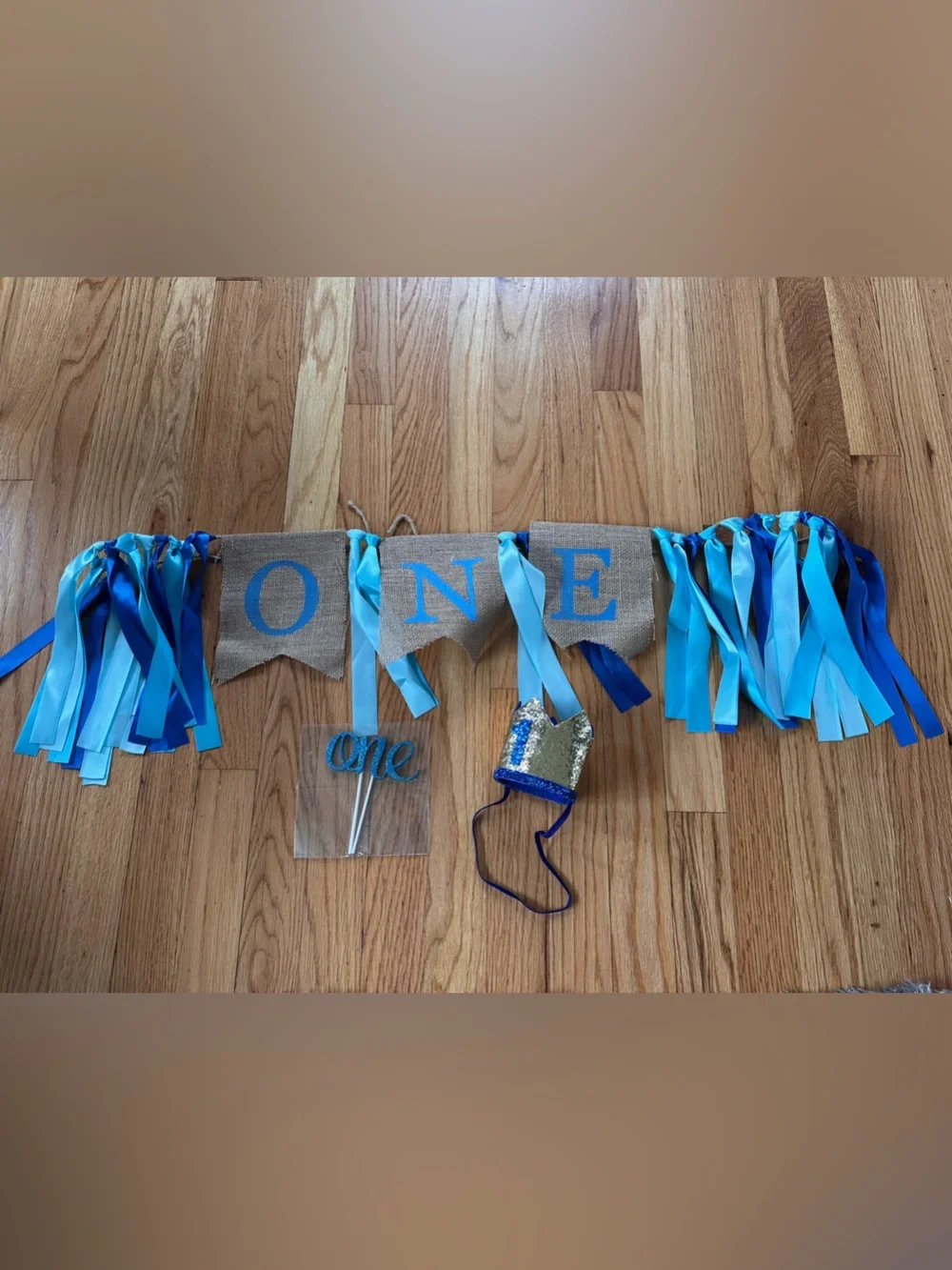 Birthday Banner and Tassel Garland Set in Blue - 1st Birthday Party Decoration